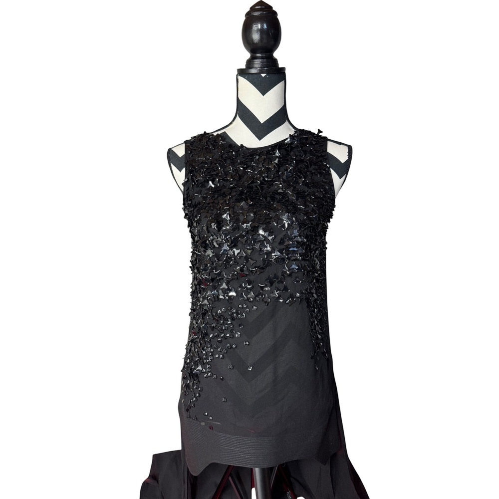 Rohit Gandhi Rahul Khanna Black Silk Embellished High Low Sleeveless Top XS